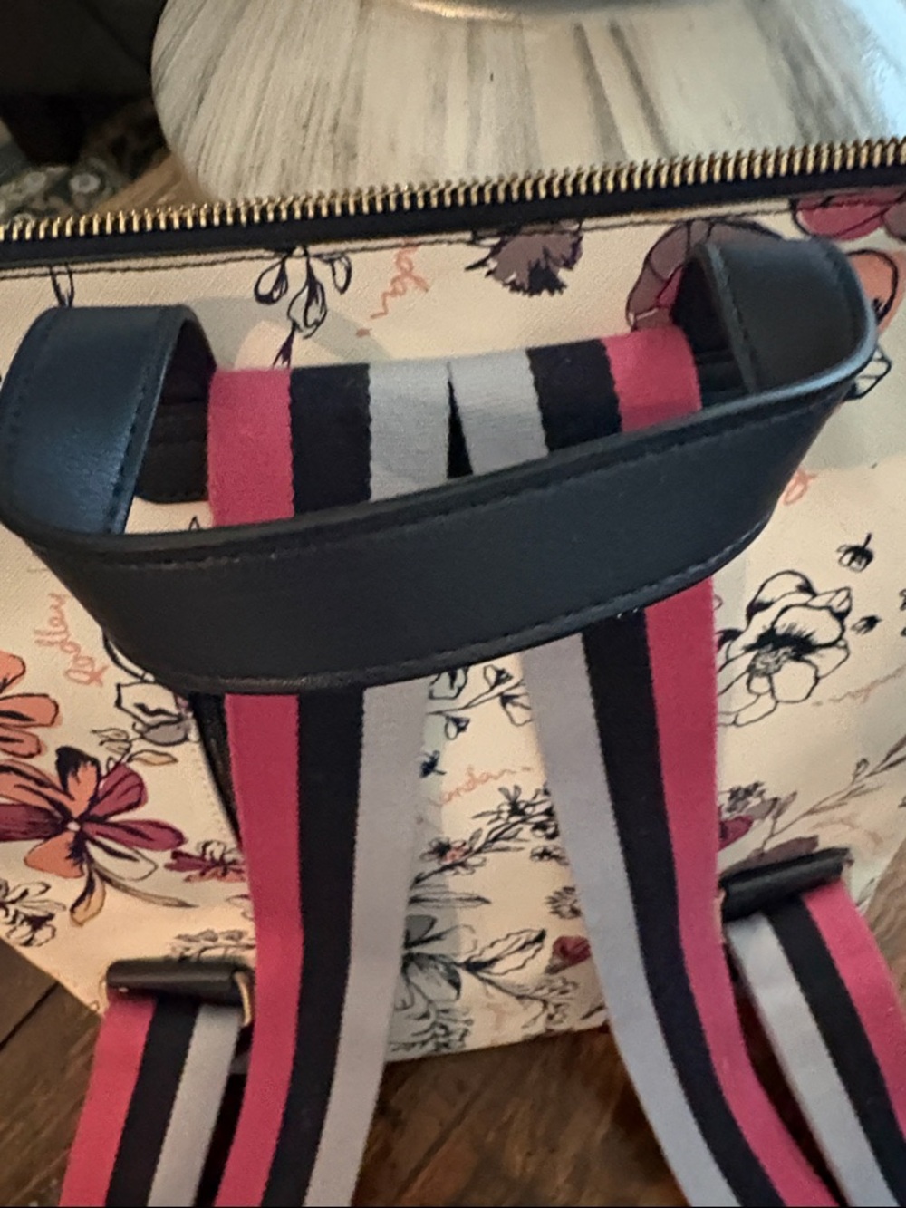 RADLEY LONDON Cream Floral Backpack with Pink and Black Trim - Picture 3 of 4